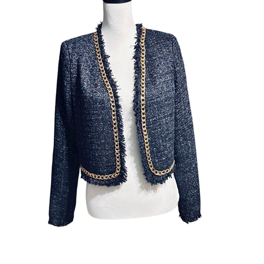 Christian Lacroix Blue and Gold Tweed Jacket Size  Medium